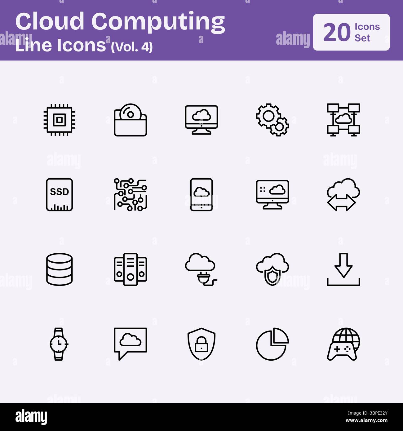Icone della linea di cloud computing (Vol. 4) Illustrazione Vettoriale
