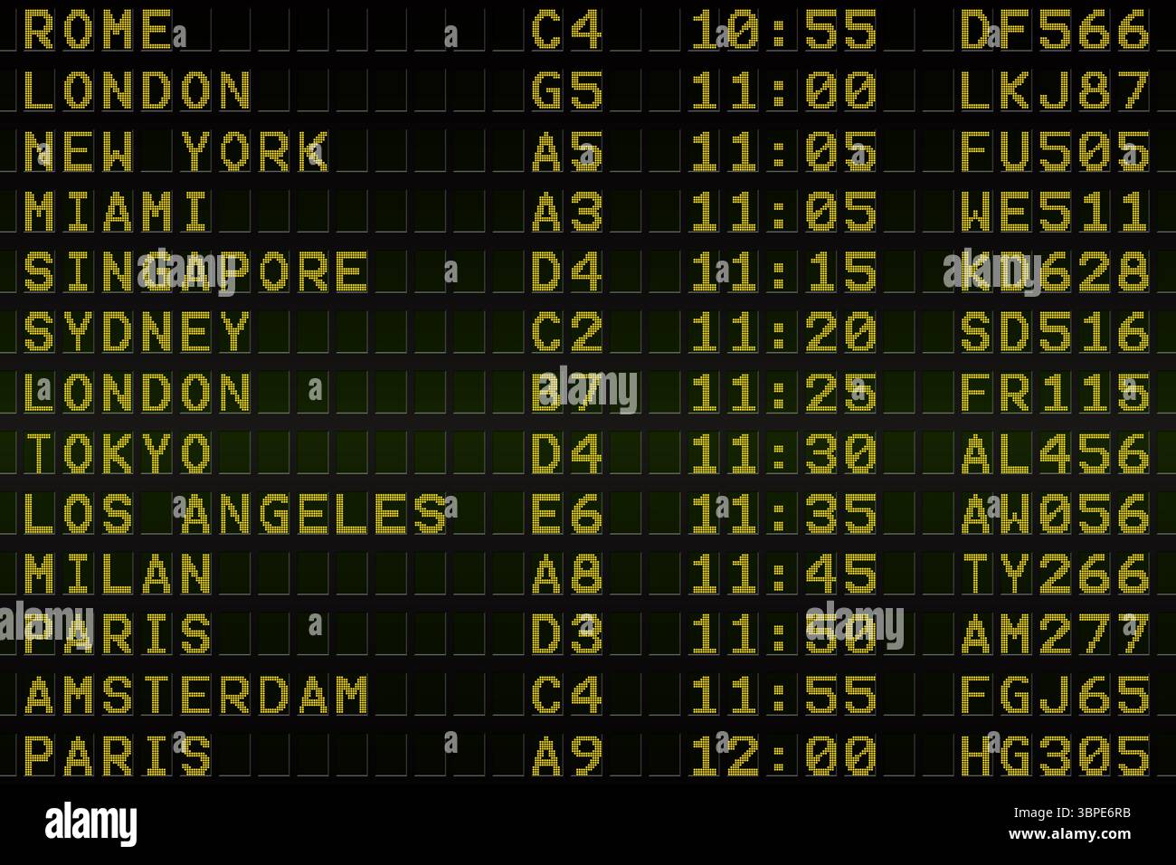 Nero Partenze aeroporto scheda con testo di colore giallo Foto Stock
