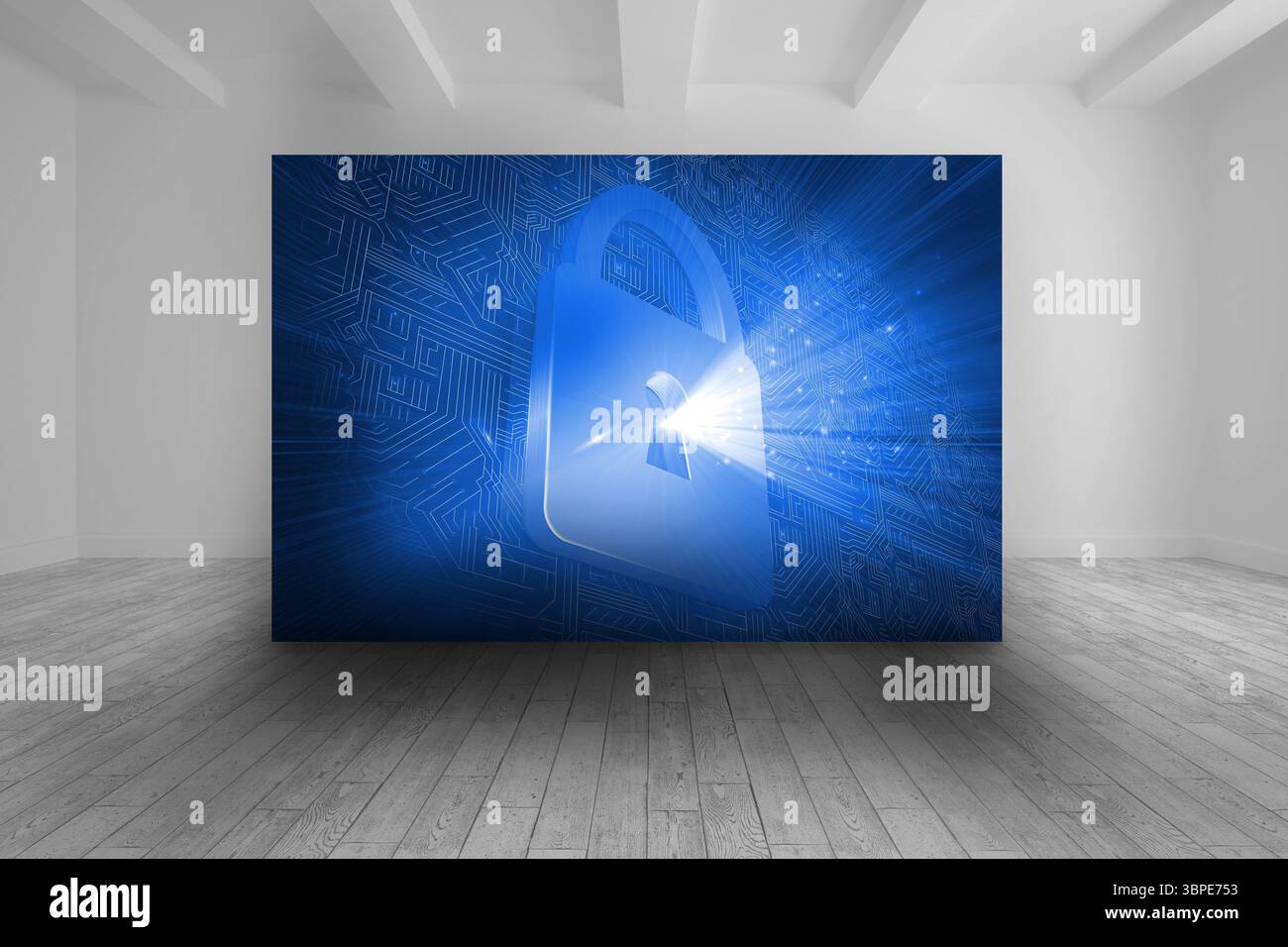 Camera Bianca con immagine blu della serratura Foto Stock