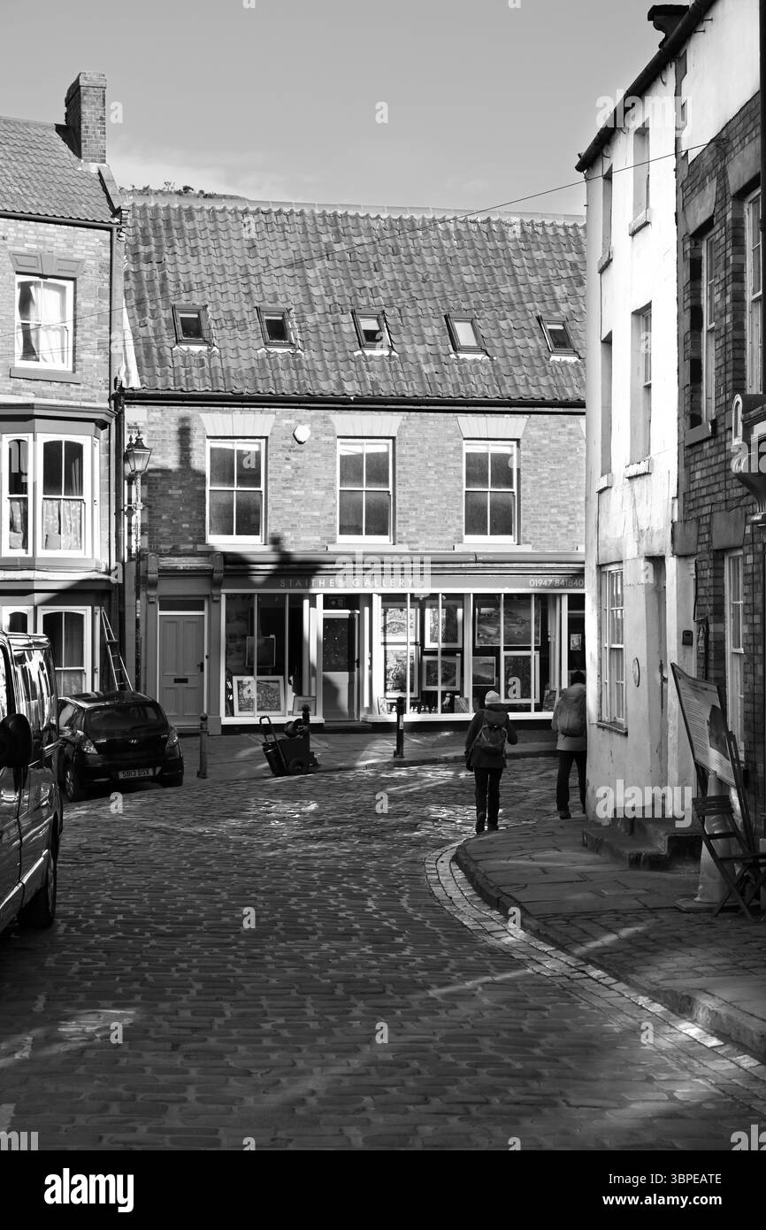 Staithes villaggio sul mare e porto di pescatori nel borough di Scarborough nel North Yorkshire, Inghilterra Foto Stock