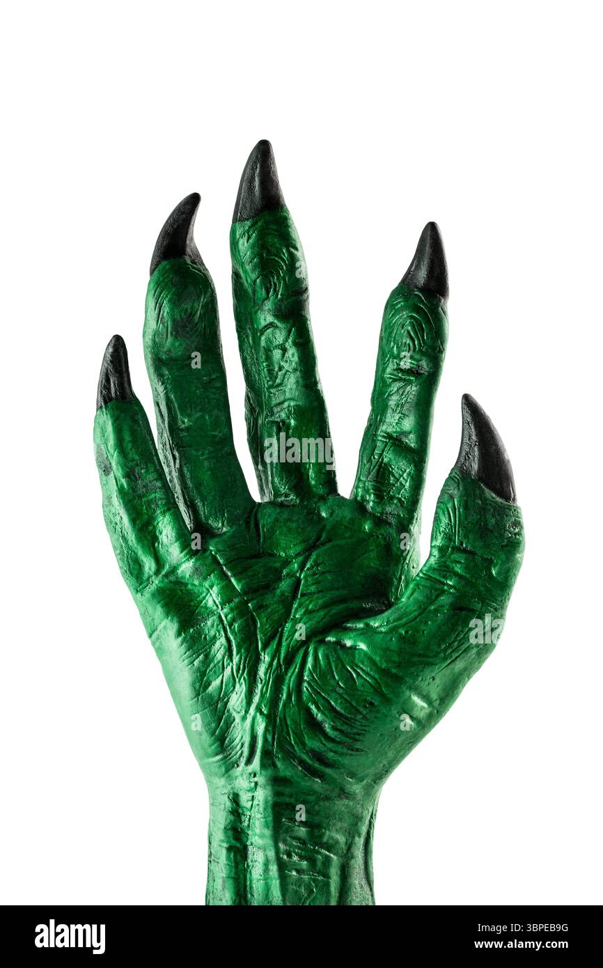Mano di mostro verde isolata su sfondo bianco con percorso di ritaglio Foto Stock