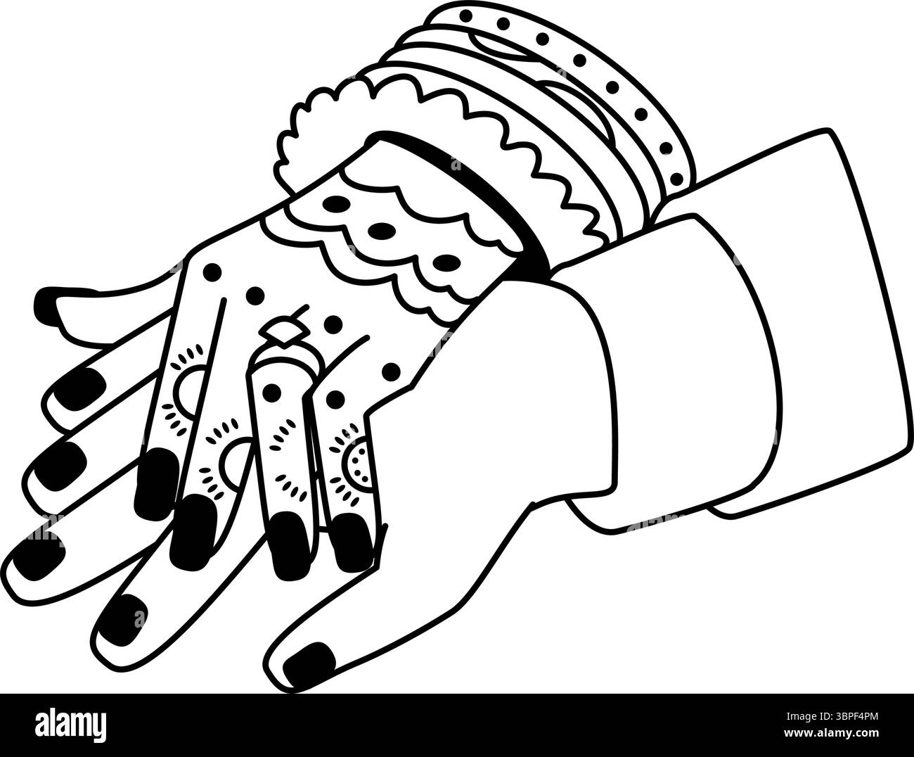 Linea indiana di abiti da sposa in stile tradizionale con dettagli in stile mehndi Illustrazione Vettoriale