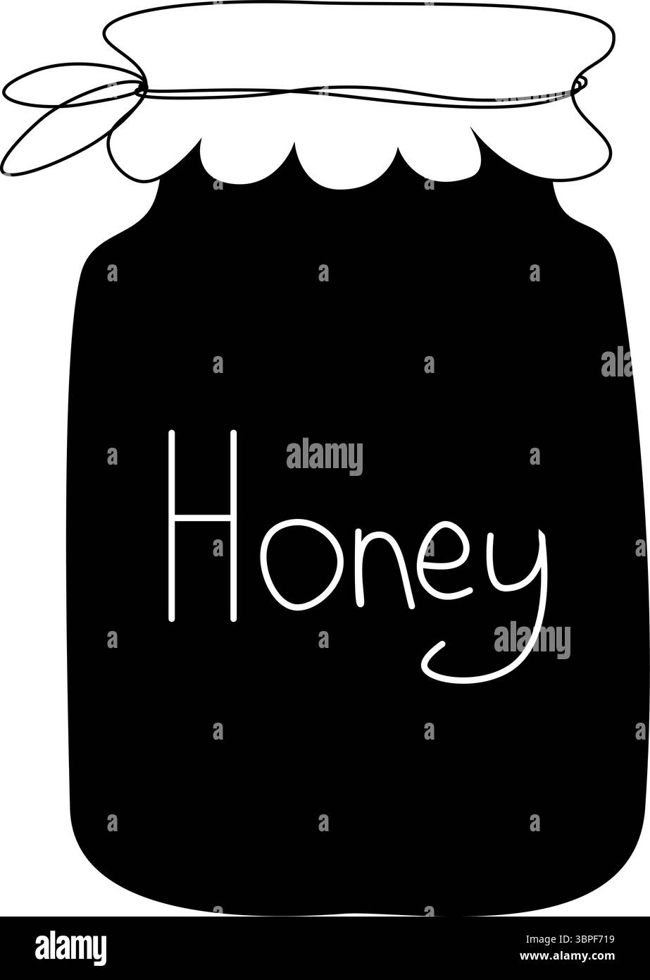 Vaso di miele pieno di miele isolato. Illustrazione della linea grafica vettoriale. Ideale per progetti di preservazione realizzati artigianalmente. Perfetto per carte, decorazioni, adesivi, lo Illustrazione Vettoriale