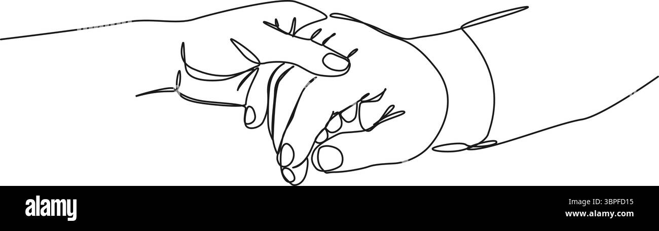 disegno continuo a linea singola di donna che tiene delicatamente per mano un uomo, coppia che tiene per mano l'illustrazione vettoriale della linea Illustrazione Vettoriale