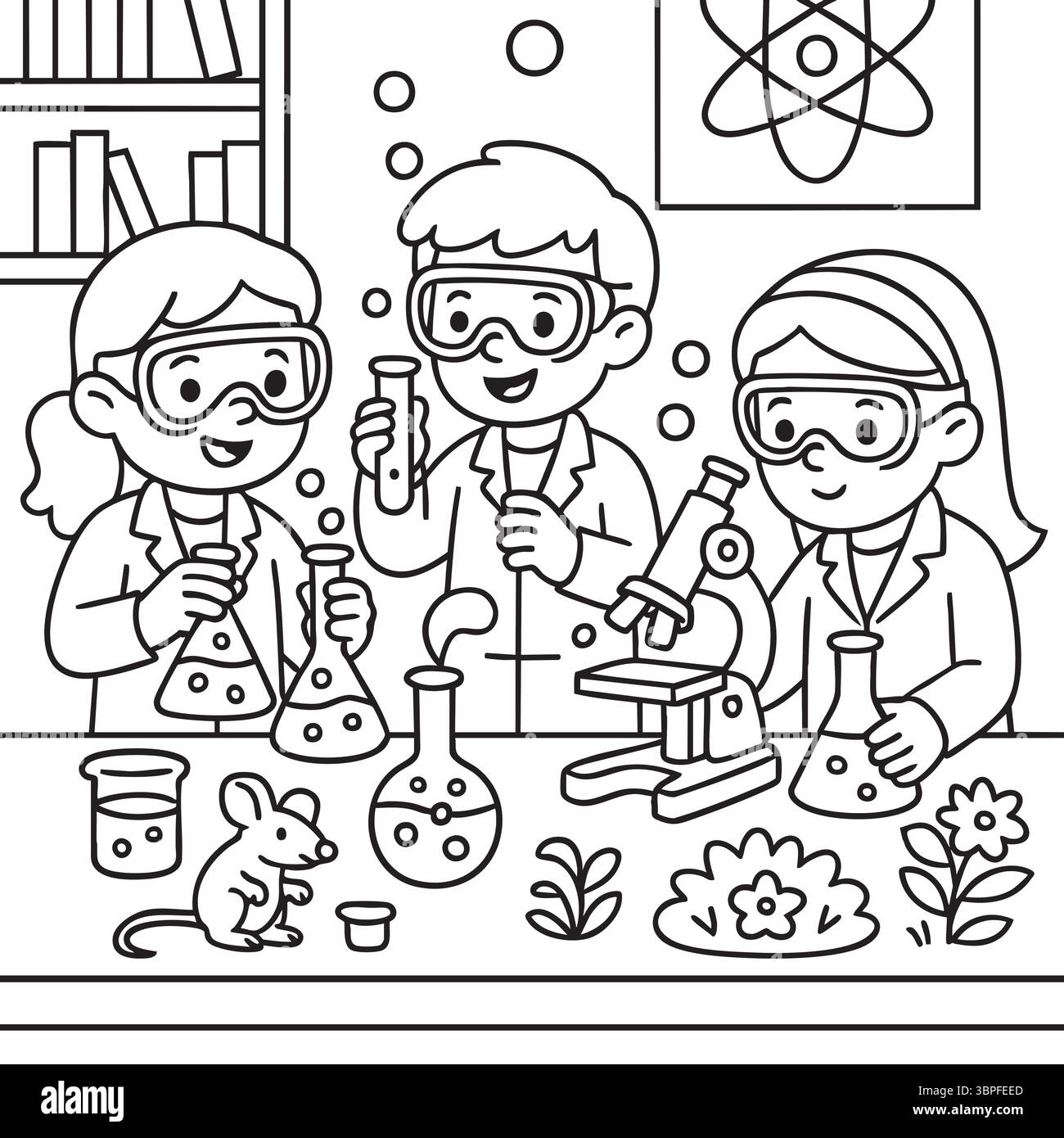 Pagina da colorare per il laboratorio scientifico per bambini Illustrazione Vettoriale