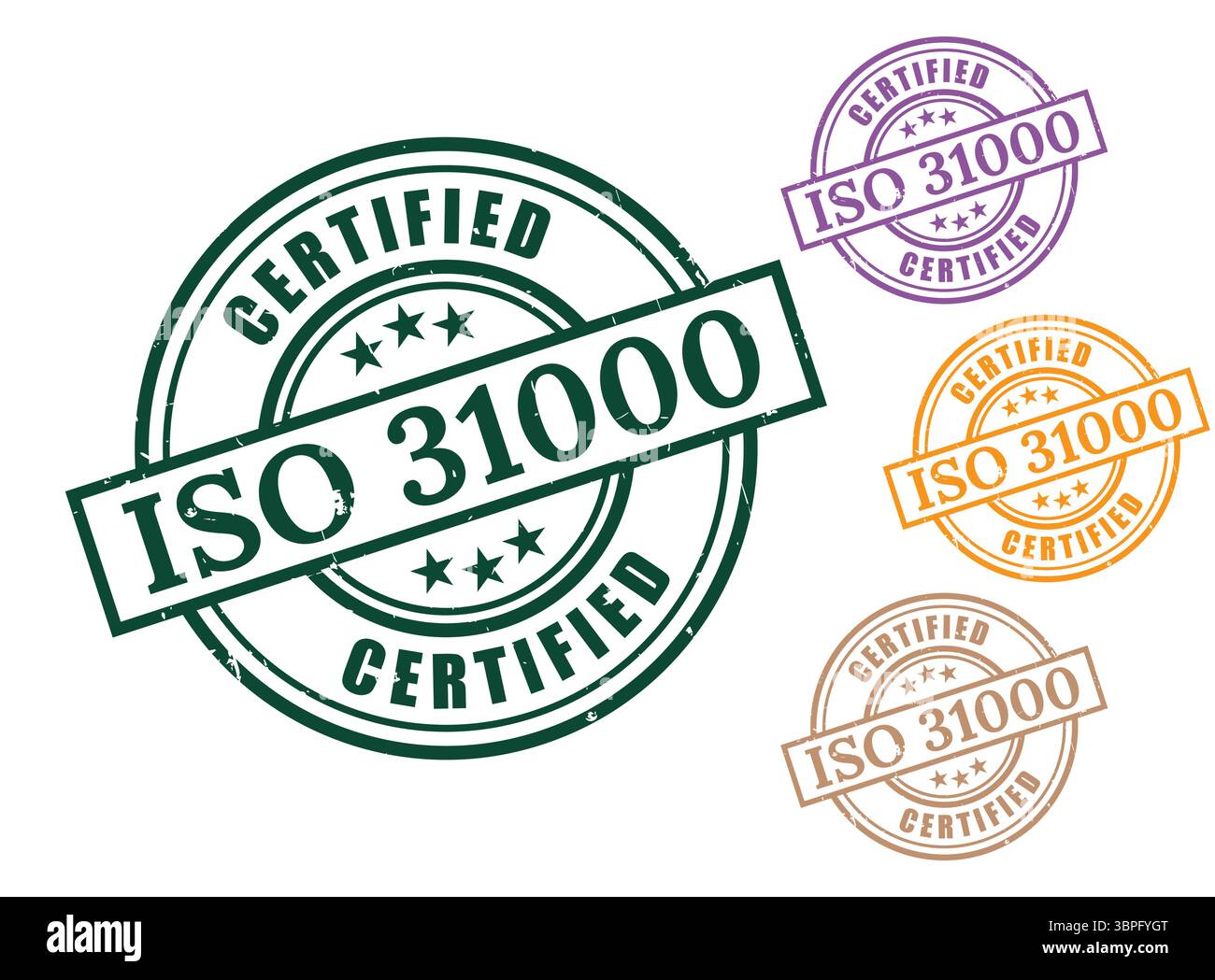 Un set vettoriale di timbri certificato ISO 31000, etichetta del sistema di gestione dei rischi Illustrazione Vettoriale Un set vettoriale di timbri certificato ISO 31000, etichetta del sistema di gestione dei rischi Illustrazione Vettoriale