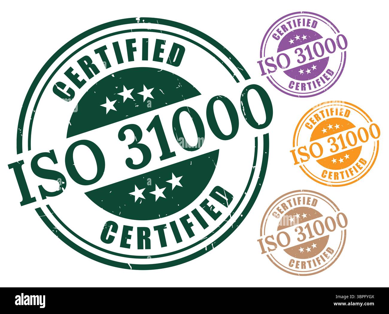 A badge di certificazione per la gestione dei rischi, confezione vettoriale con timbro ISO 31000 Illustrazione Vettoriale A badge di certificazione per la gestione dei rischi, confezione vettoriale con timbro ISO 31000 Illustrazione Vettoriale