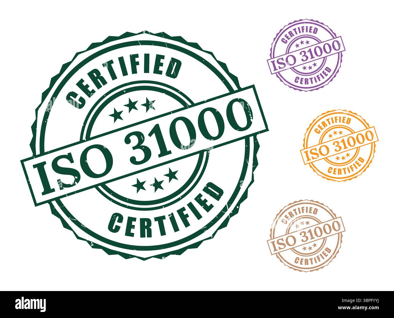 Sigilli certificati per la gestione dei rischi, raccolta di etichette vettoriali ISO 31000 Illustrazione Vettoriale Sigilli certificati per la gestione dei rischi, raccolta di etichette vettoriali ISO 31000 Illustrazione Vettoriale