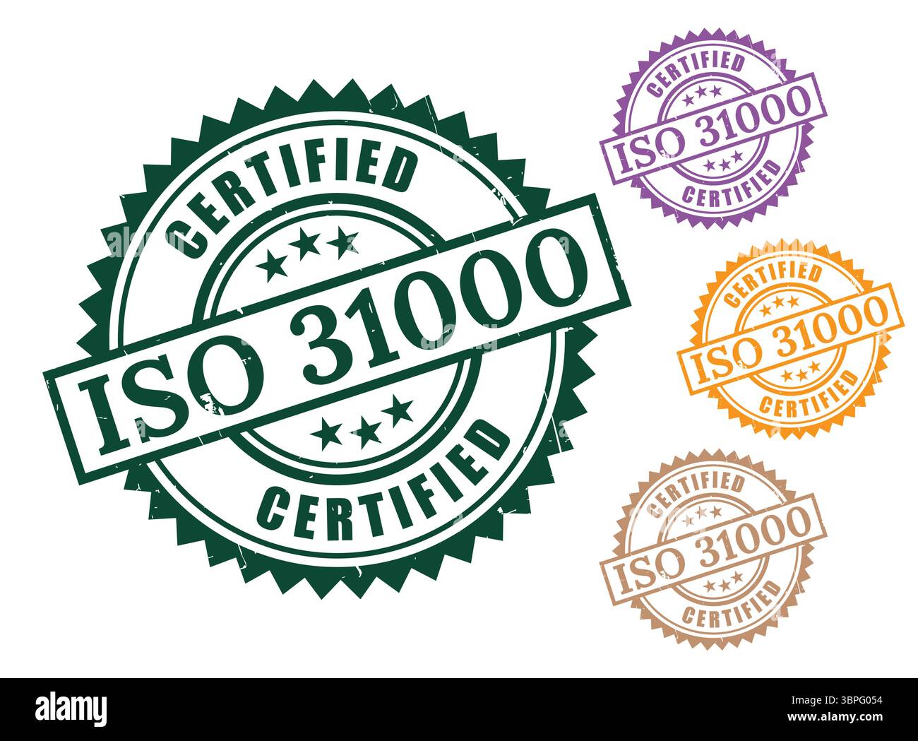 Un set di timbri del sistema di valutazione dei rischi, approvati dalla norma ISO 31000 Illustrazione Vettoriale Un set di timbri del sistema di valutazione dei rischi, approvati dalla norma ISO 31000 Illustrazione Vettoriale