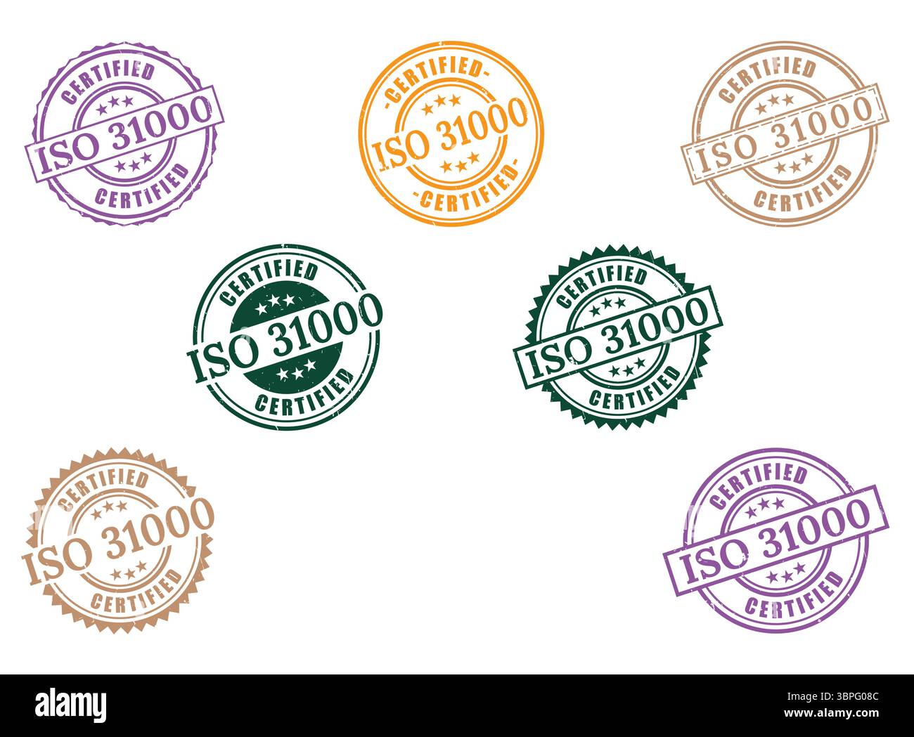 Una certificazione ISO 31000 per la raccolta di francobolli Grunge, badge di gestione dei rischi Illustrazione Vettoriale Una certificazione ISO 31000 per la raccolta di francobolli Grunge, badge di gestione dei rischi Illustrazione Vettoriale