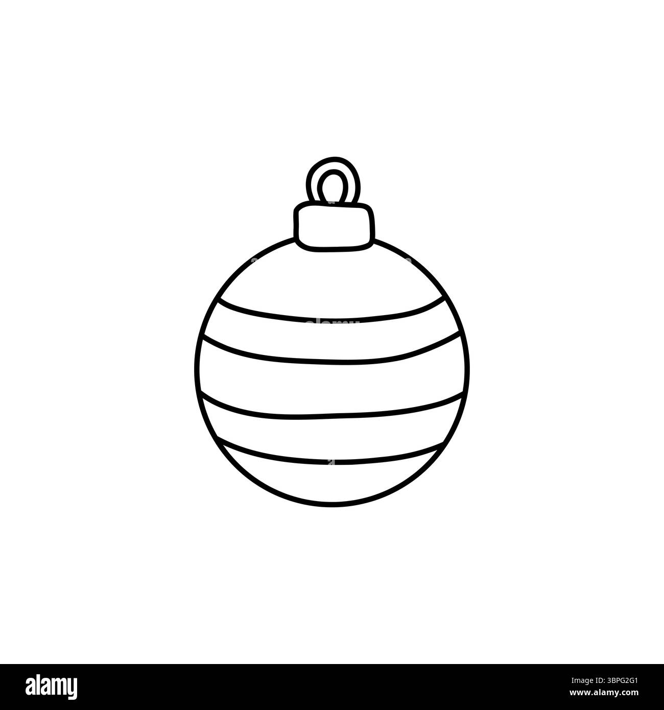 Illustrazione minimalista di una palla decorativa natalizia. Disegno in bianco e nero perfetto per decorazioni natalizie, biglietti d'auguri, e. Illustrazione Vettoriale