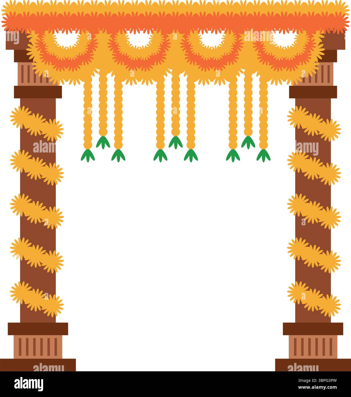 Mandap floreale con ghirlande appese e colonne decorate Illustrazione Vettoriale Mandap floreale con ghirlande appese e colonne decorate Illustrazione Vettoriale