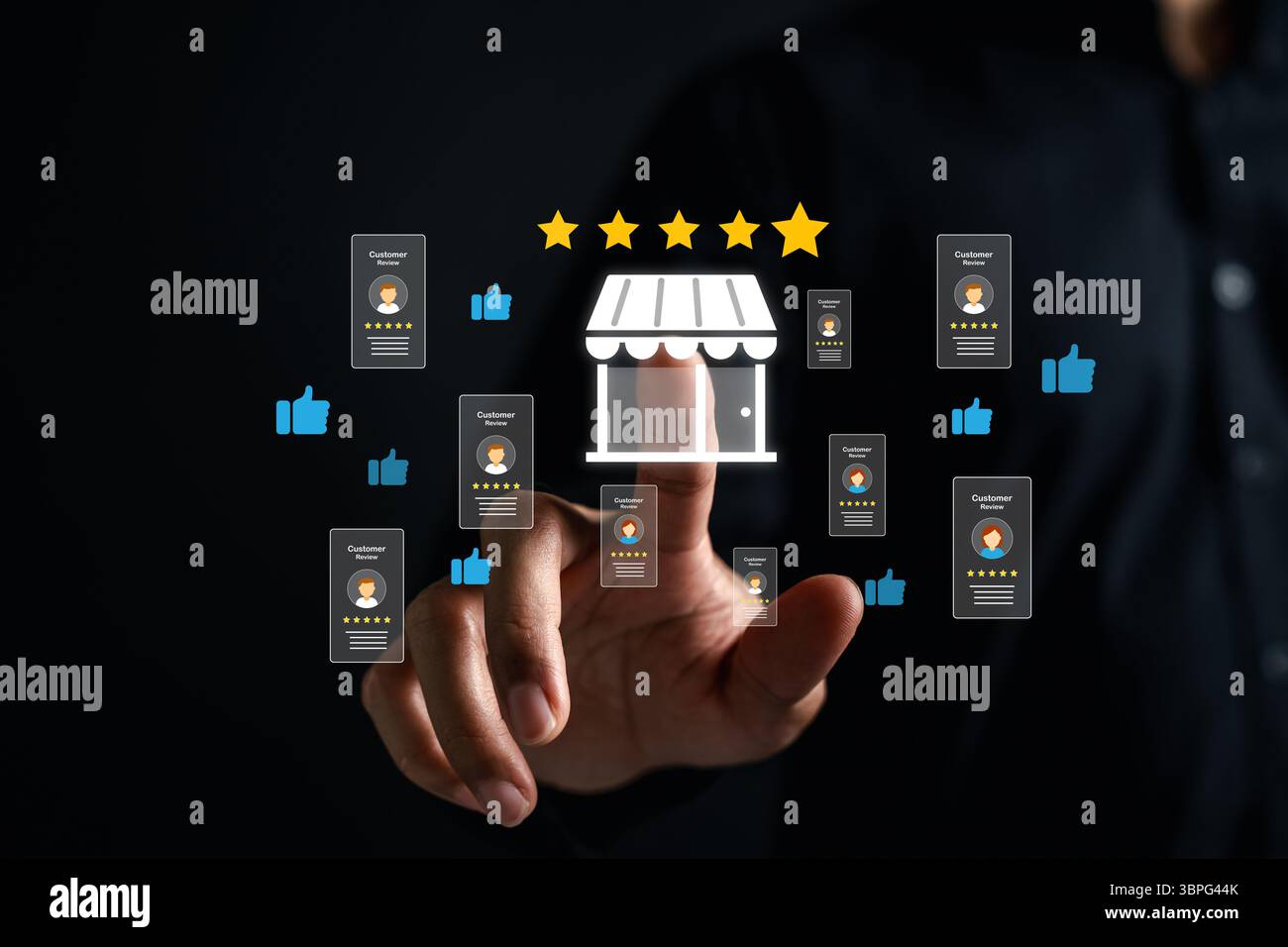 Soddisfazione del cliente e recensioni positive nel modello di business in franchising, che mostrano la fiducia nel marchio Foto Stock