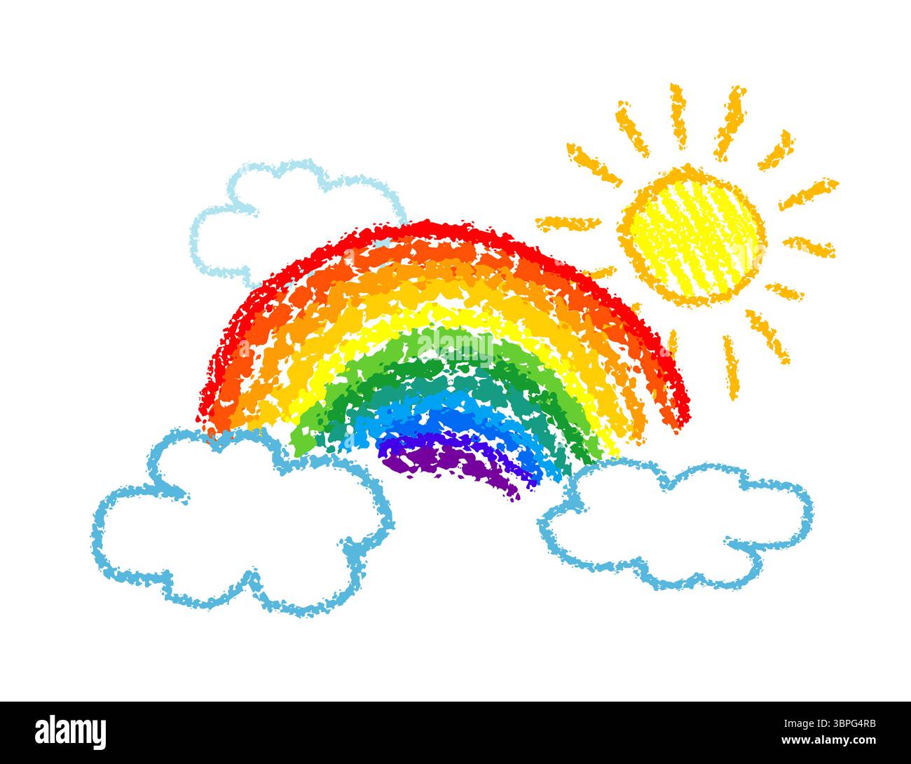I bambini disegnano arcobaleno e sole. disegnato a mano. Non ai, illustrazione vettoriale Illustrazione Vettoriale
