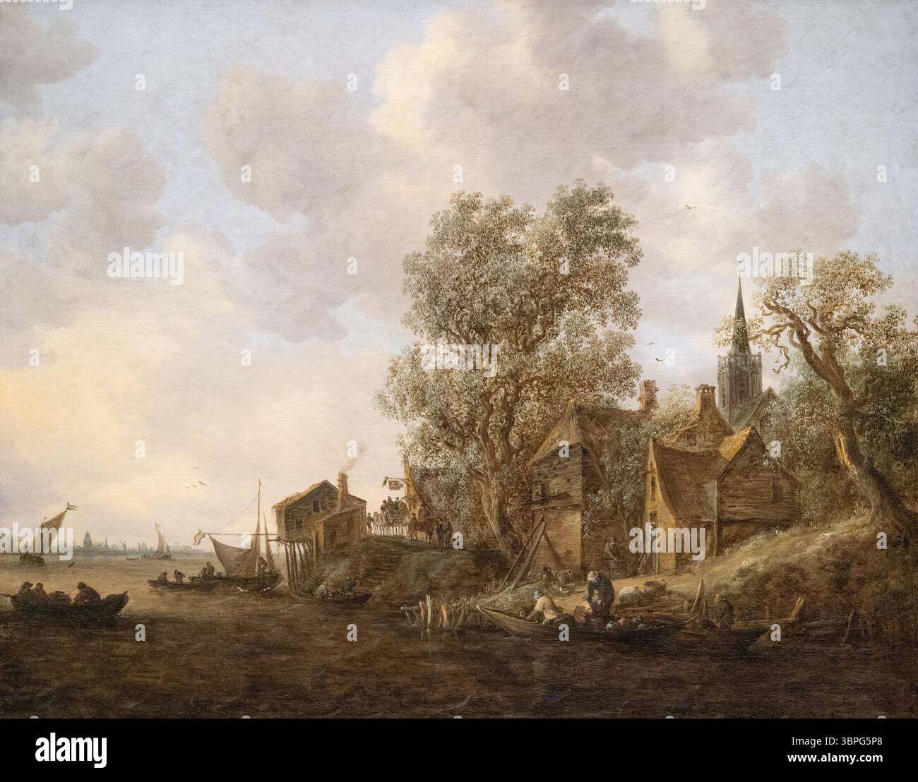 Jan van Goyen 'Vista di una città su un fiume', 1645. Pittore e pittura del paesaggio del secolo d'oro olandese, XVII secolo Foto Stock