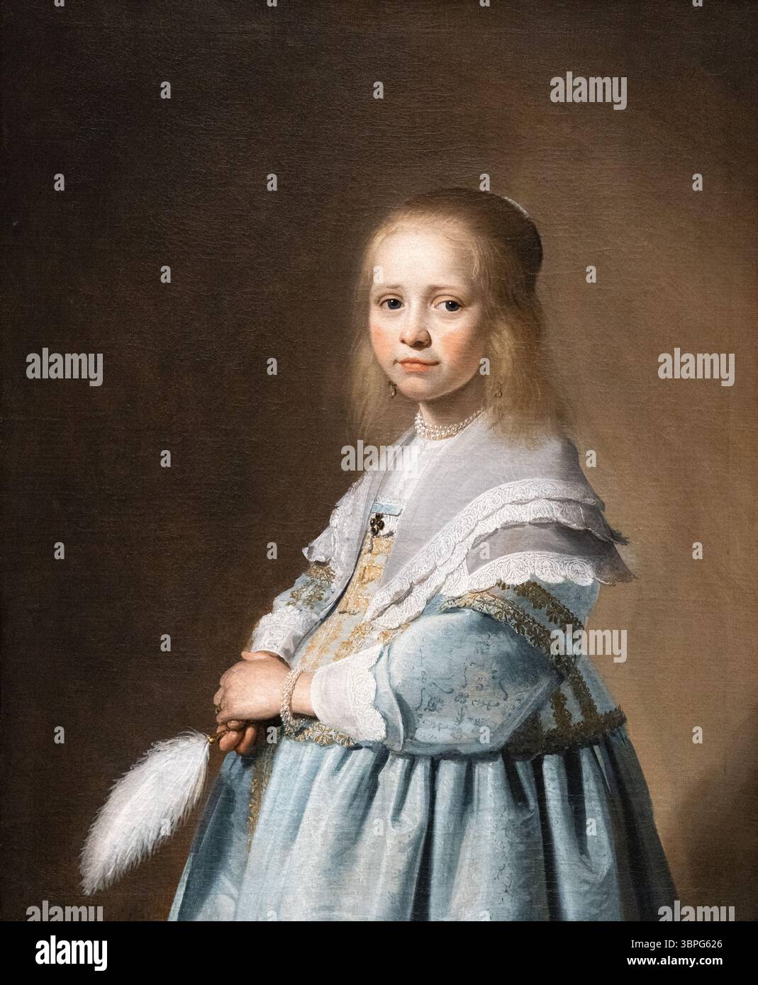 Johannes Cornelisz Verspronck, "Ritratto di una ragazza vestita in blu" 1660-2; Ritratto di una bambina vestita con i suoi migliori vestiti; dipinto olandese del secolo d'oro Foto Stock