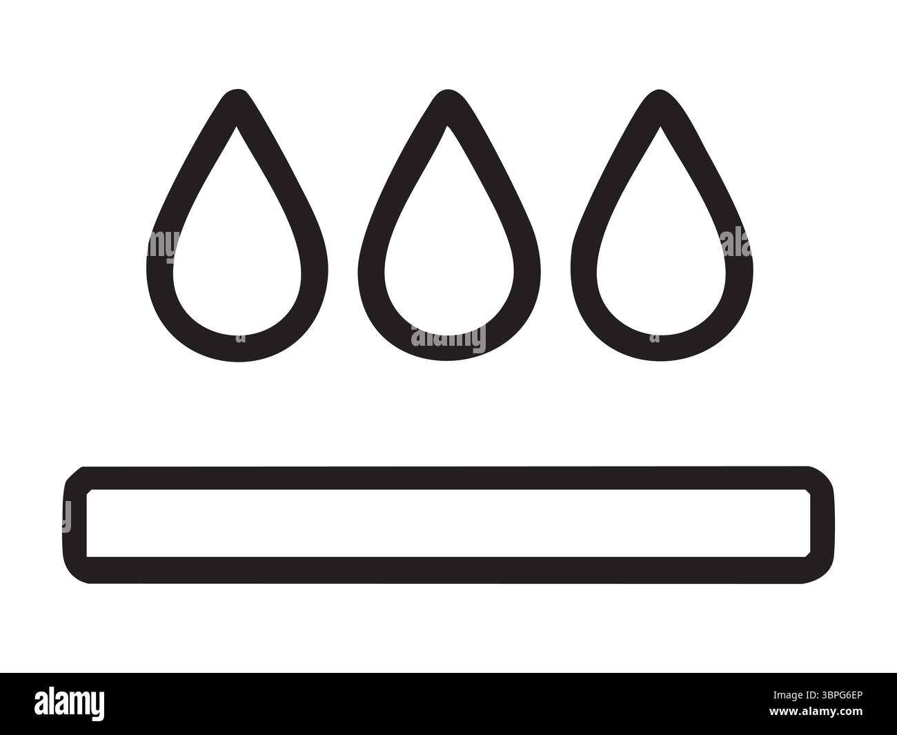 Icona nera di gocce d'acqua sopra la superficie isolata su sfondo bianco, figura. Concetto di materiale impermeabile, resistenza all'acqua, protezione da Illustrazione Vettoriale