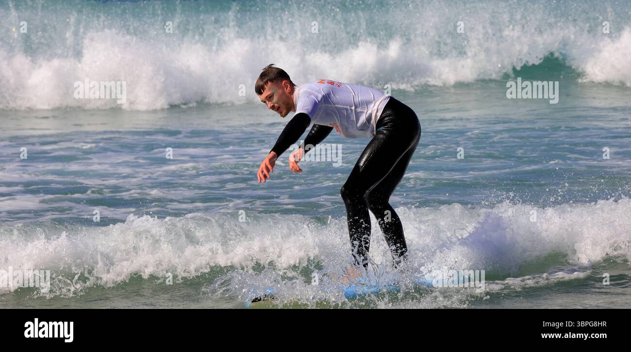 Scuole di surf a Piedra Playa, El Cotillo, Fuerteventura, Isole Canarie, Spagna, Europa, UE. Presa a dicembre 2024 Foto Stock