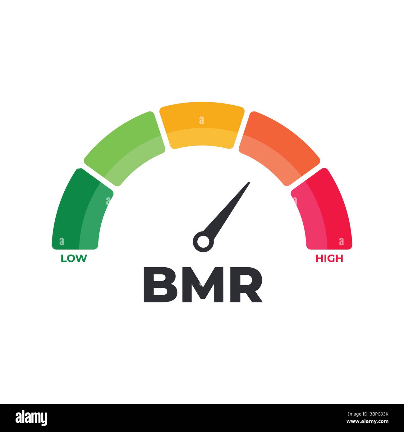Misuratore di livello BMR con indicatore di colore e ago che indica il tasso metabolico basale misurazione dello stato spesa energetica valutazione del fitness monitor di benessere Illustrazione Vettoriale