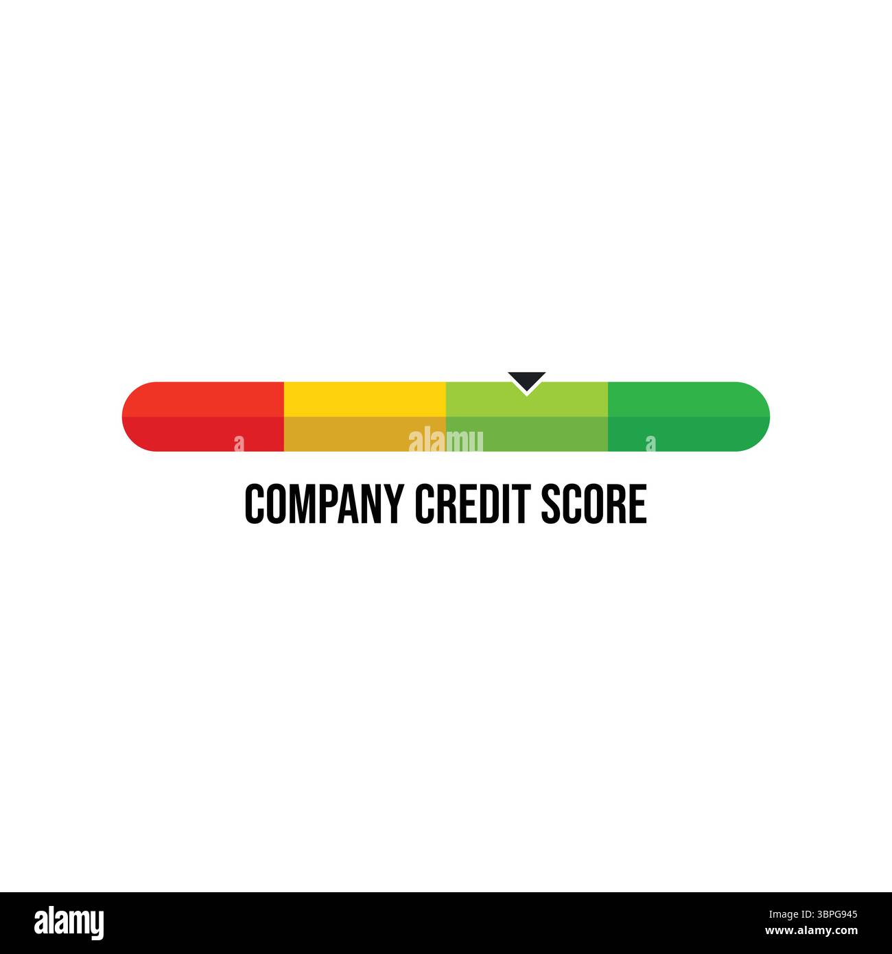 Barra di valutazione del punteggio creditizio dell'azienda con segmenti di colore e indicatore che mostrano la valutazione finanziaria dell'azienda affidabilità creditizia valutazione del rischio performance Illustrazione Vettoriale