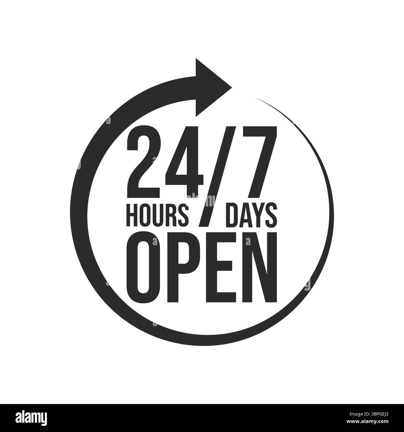 24/7 icona del supporto in un fumetto che rappresenta il servizio clienti, help desk, disponibilità, assistenza, linea telefonica diretta, guida in linea e 24 ore su 24 Illustrazione Vettoriale