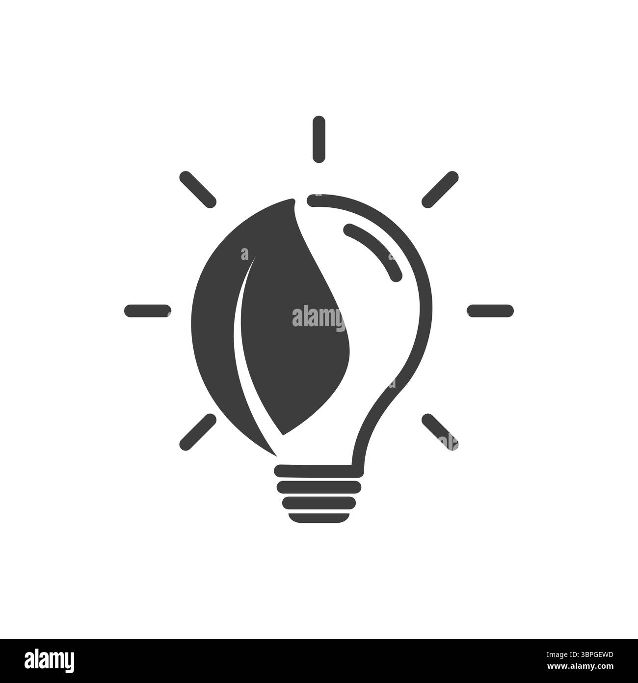 Icona di una lampadina ecocompatibile con una foglia interna, che simboleggia l'energia verde, l'innovazione sostenibile, la consapevolezza ambientale e l'elettricità rinnovabile Illustrazione Vettoriale