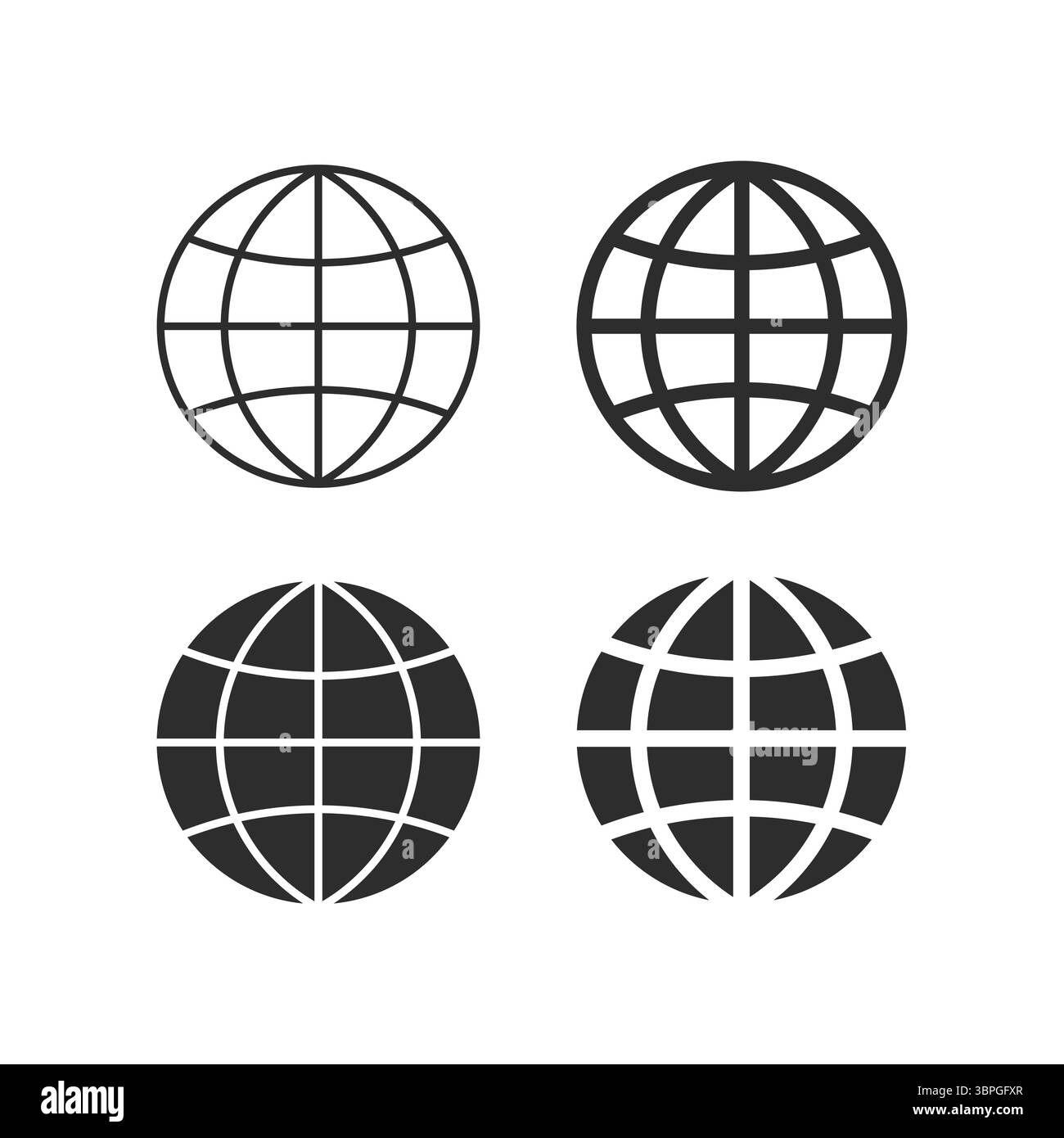 Le icone del globo nel profilo e gli stili solidi che rappresentano Internet, mondo, rete globale, accesso al Web, connettività online, comunicazione in tutto il mondo Illustrazione Vettoriale