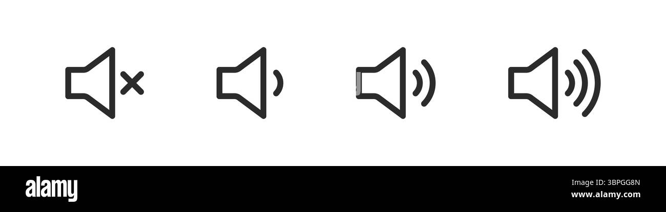 Icona volume altoparlante con onde sonore che rappresentano audio, volume, suono, musica, uscita altoparlante, trasmissione e riproduzione di contenuti multimediali in uno stile nero audace Illustrazione Vettoriale