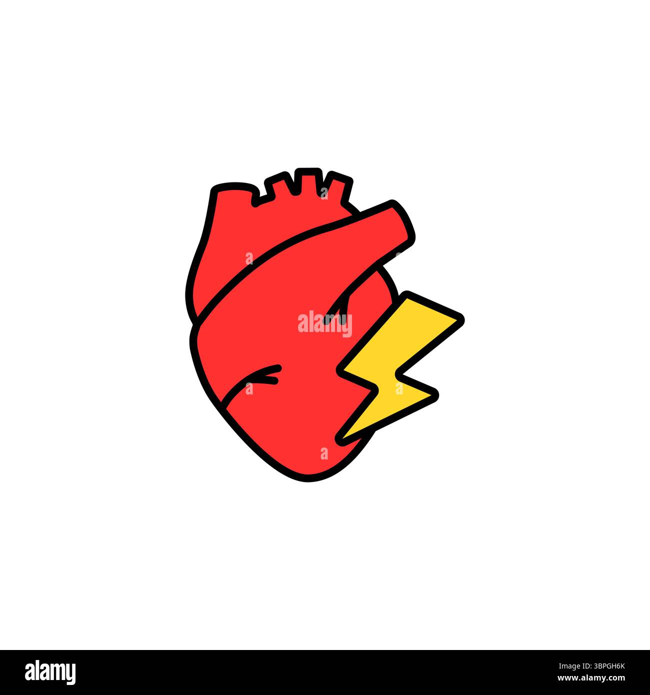 Cuore con simbolo di fulmine che indica energia e intensità improvvisa in stile espressivo Illustrazione Vettoriale