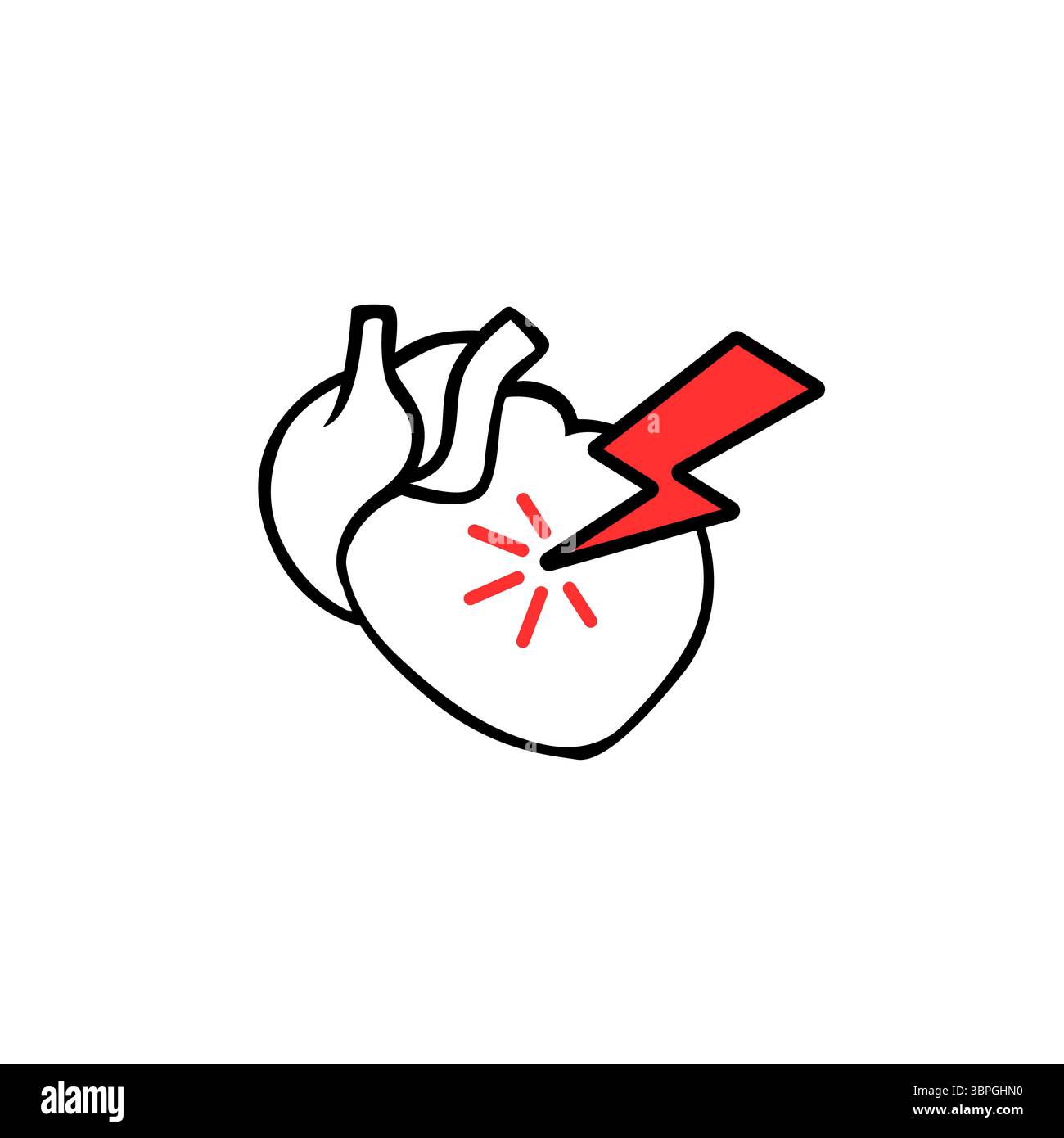 Il cuore con il simbolo del fulmine rappresenta uno shock improvviso o un'emozione intensa in rosso e nero Illustrazione Vettoriale