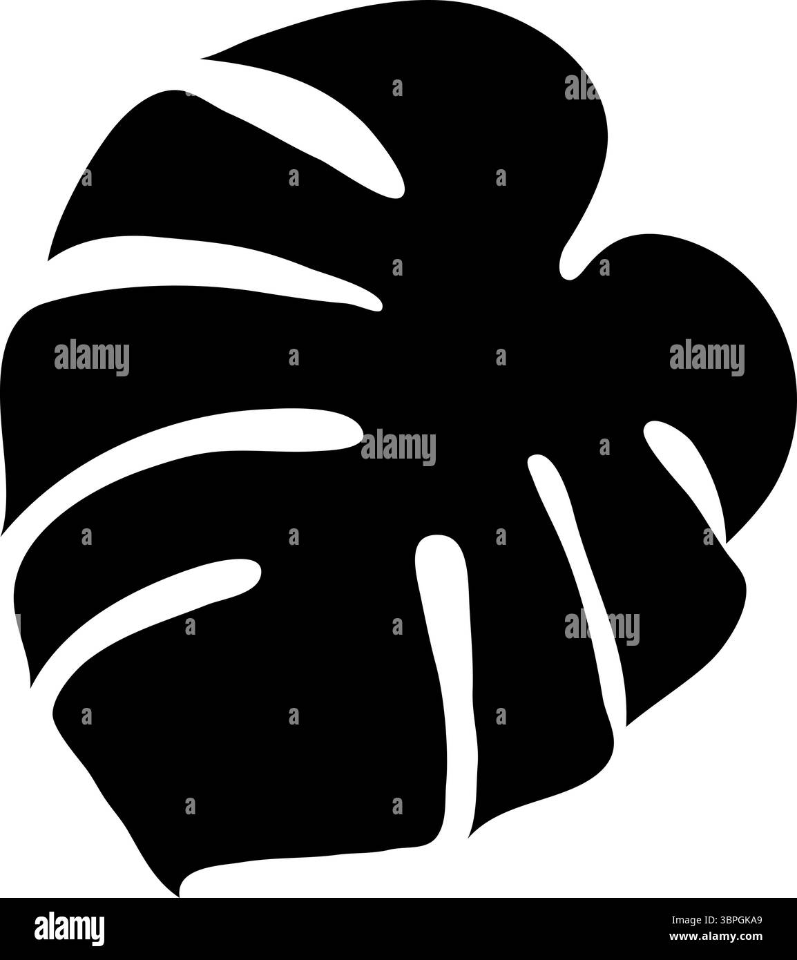 Vector audace silhouette esotica nera la foglia estiva Monstera Deliciosa cattura l'essenza della flora tropicale con le sue iconiche fenestrazioni Illustrazione Vettoriale
