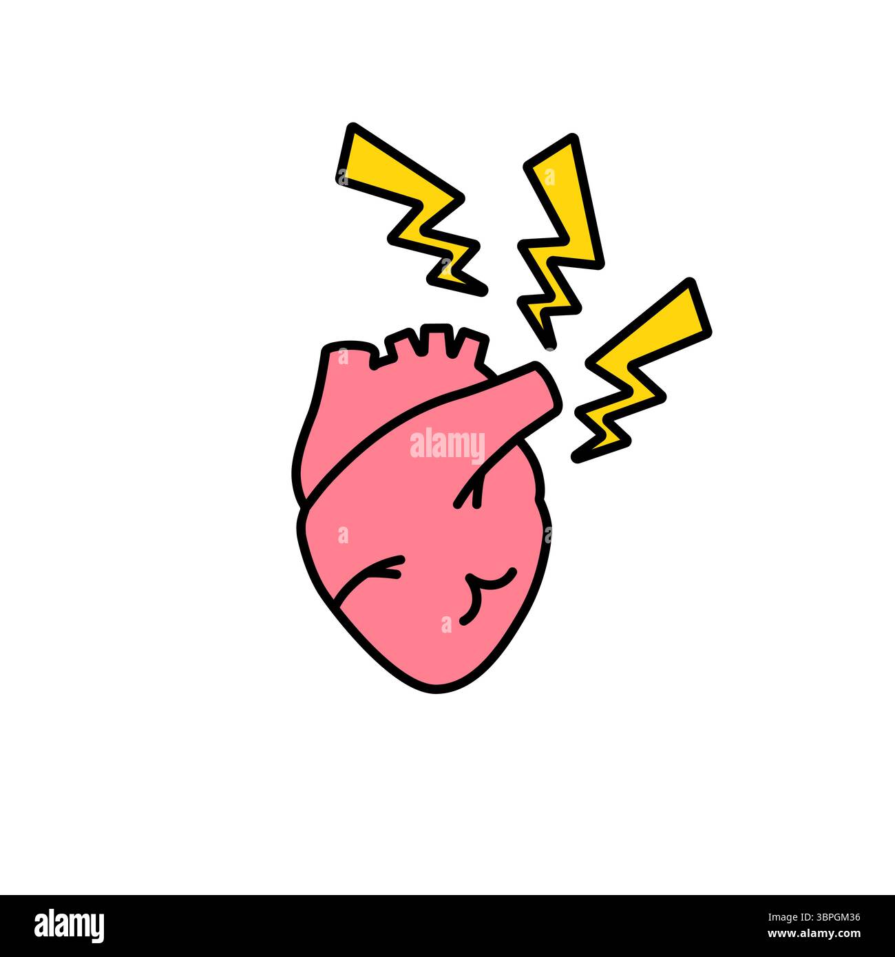 Cuore con fulmini che simboleggiano lo shock emotivo o il picco di energia Illustrazione Vettoriale