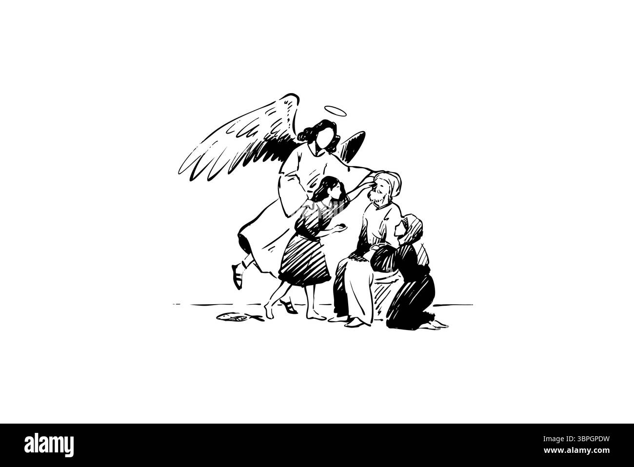 Heavenly Guidance un angelo che interagisce con le persone per fornire conforto e supporto Foto Stock