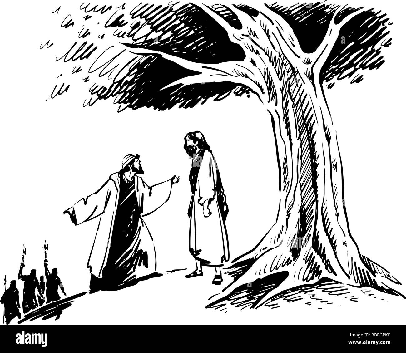 Una narrazione di assenza, arte e personaggi che esplorano la connessione e il patrimonio sotto un albero Foto Stock