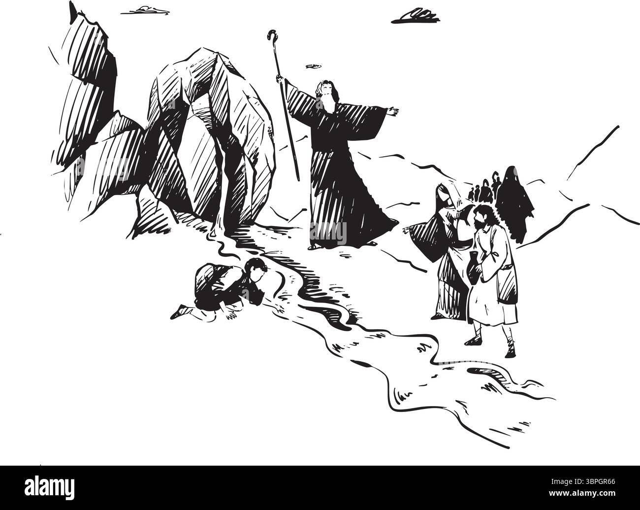 Un incontro mistico in un enigmatico paesaggio desertico che evoca meraviglia e immaginazione Illustrazione Vettoriale