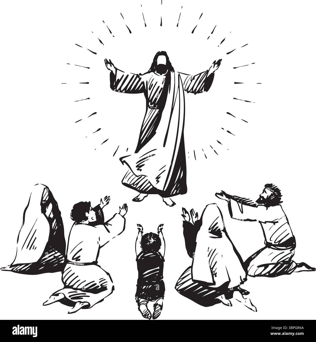 Incontro divino Una scena di risurrezione con i seguaci che si radunano nella fede e nella speranza Illustrazione Vettoriale