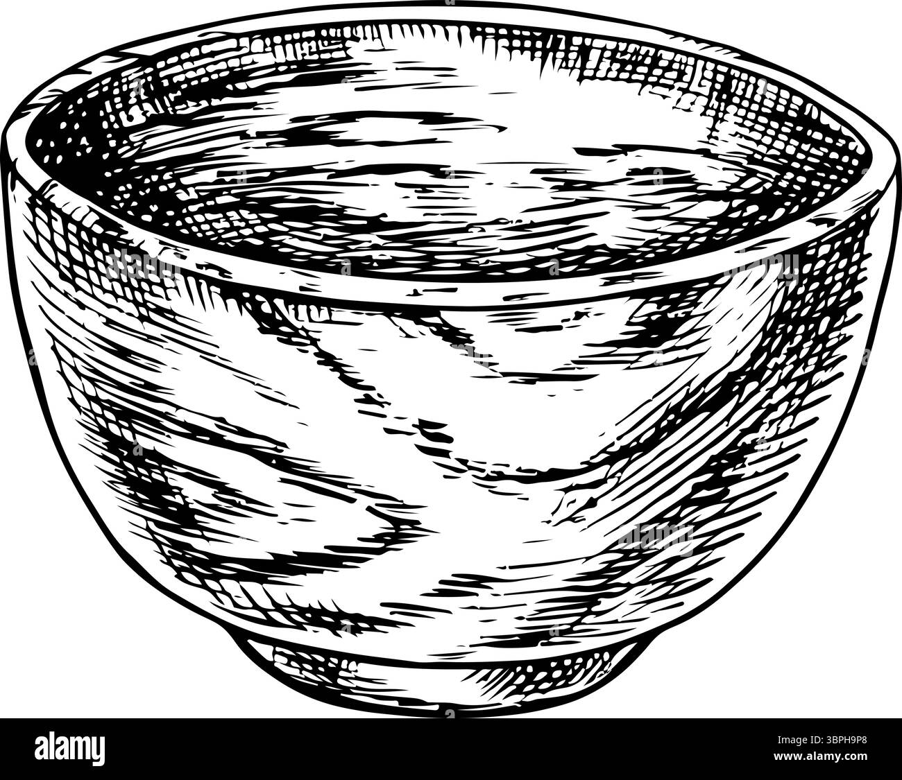 Svuotare il recipiente di legno. Illustrazione in bianco e nero, grafica vettoriale. Elemento di design per menu, ricette e libri di cucina. Per striscioni, volantini, imballaggi Illustrazione Vettoriale