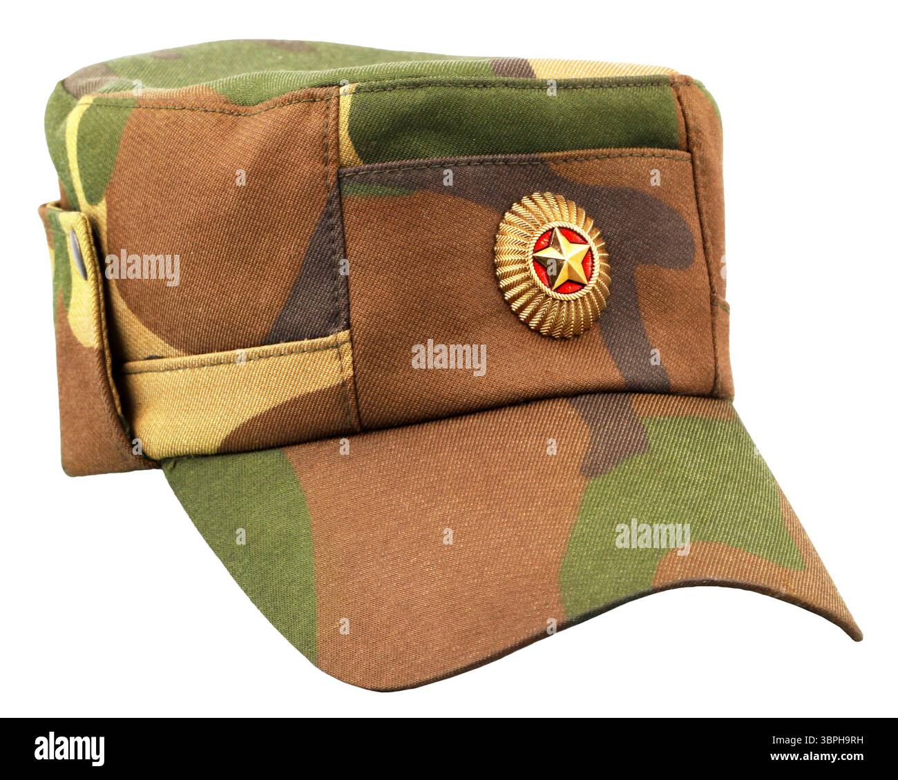 Esercito sovietico camouflage cap isolato su uno sfondo bianco Foto Stock