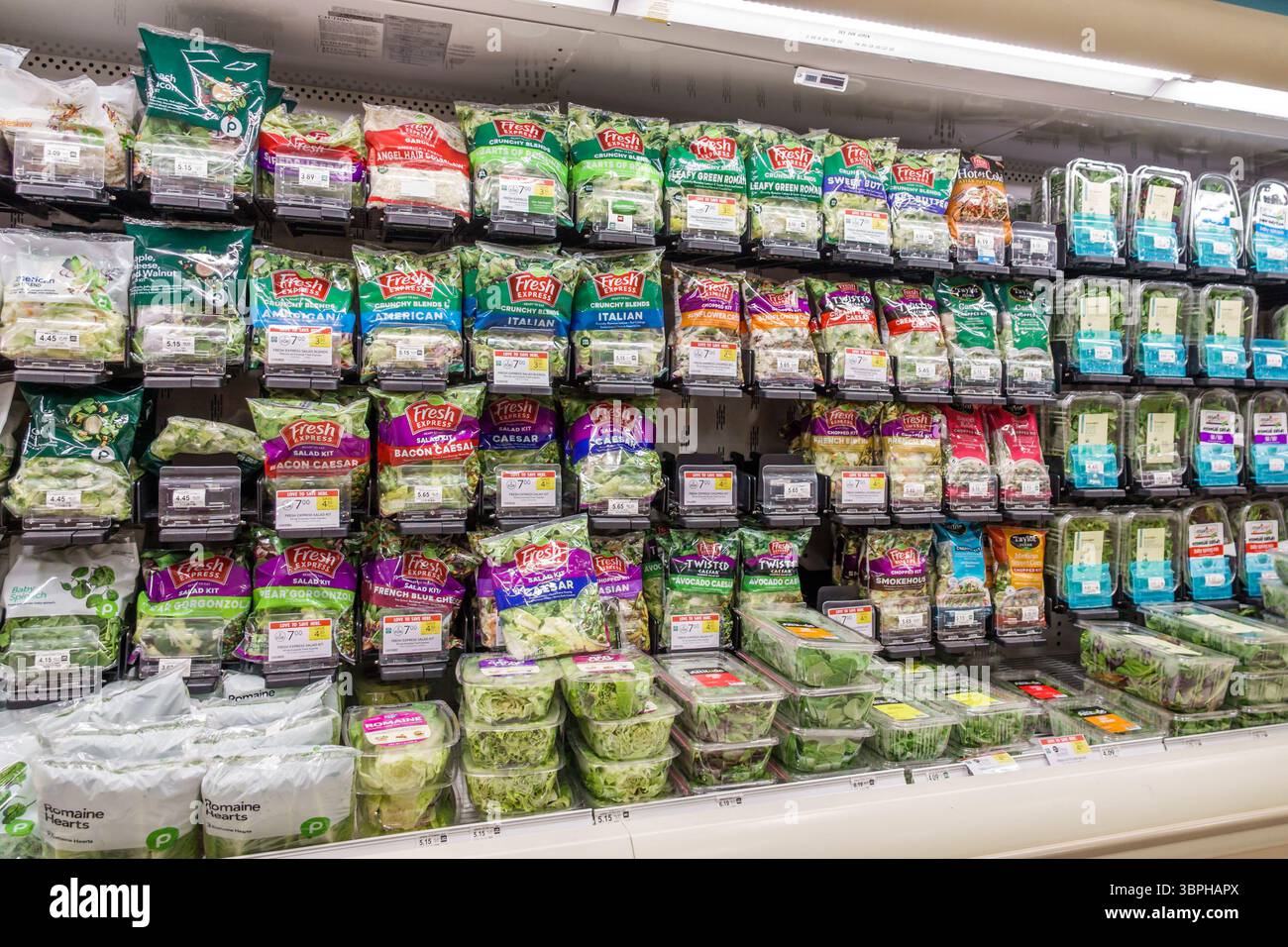 Surfside Florida Miami, supermercato Publix, interno, negozi di cibo, vendita di sale, sezione prodotti, insalate preconfezionate, prodotti freschi Foto Stock