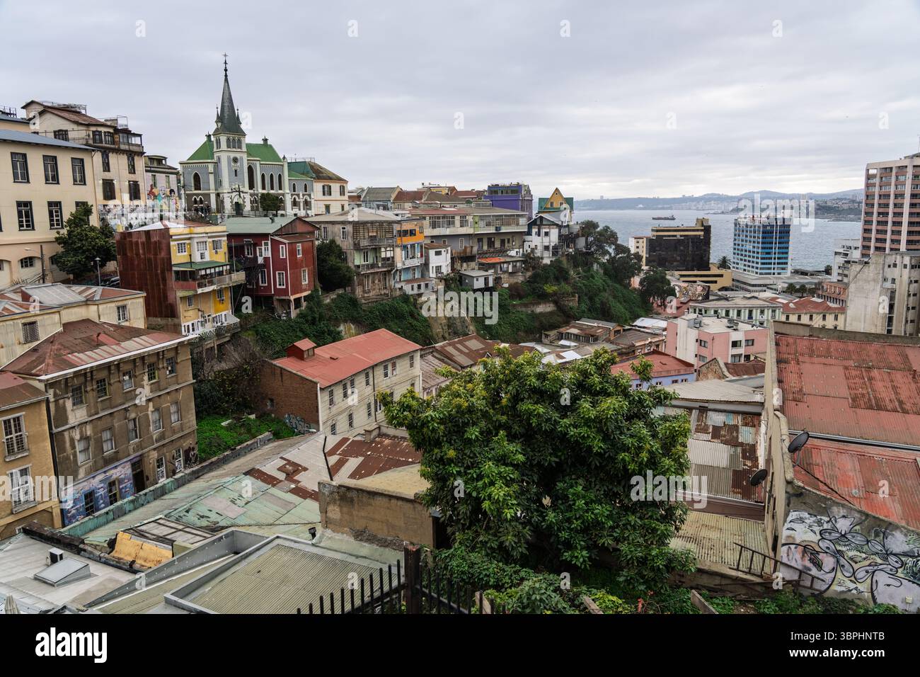 Vista panoramica di Valparaiso, Cile Foto Stock