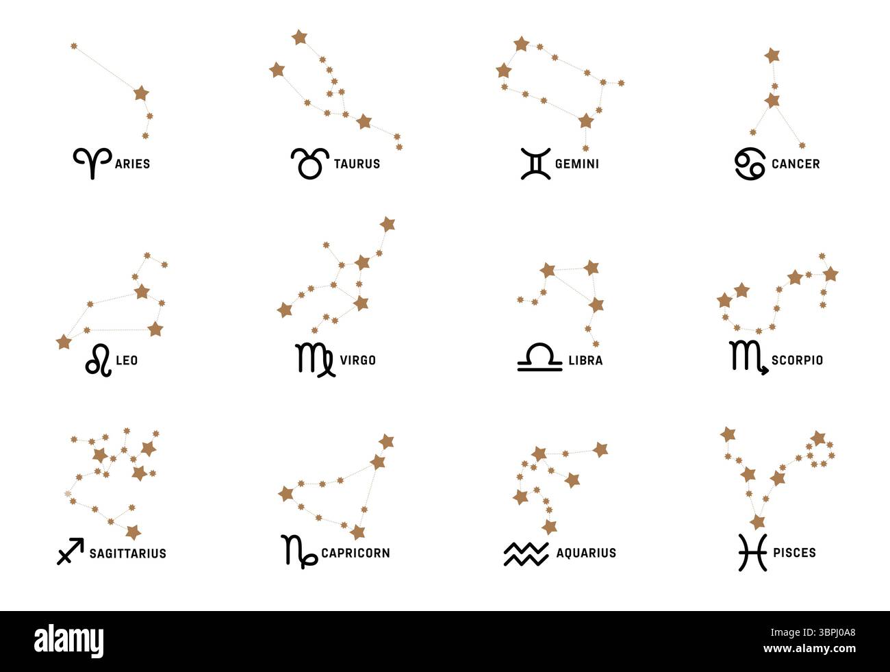 Segni zodiacali costellazioni disegno clipart set. Horoscope Stars costellation symbol clip art of Birth Month astrology Collection Vector Illustration Illustrazione Vettoriale