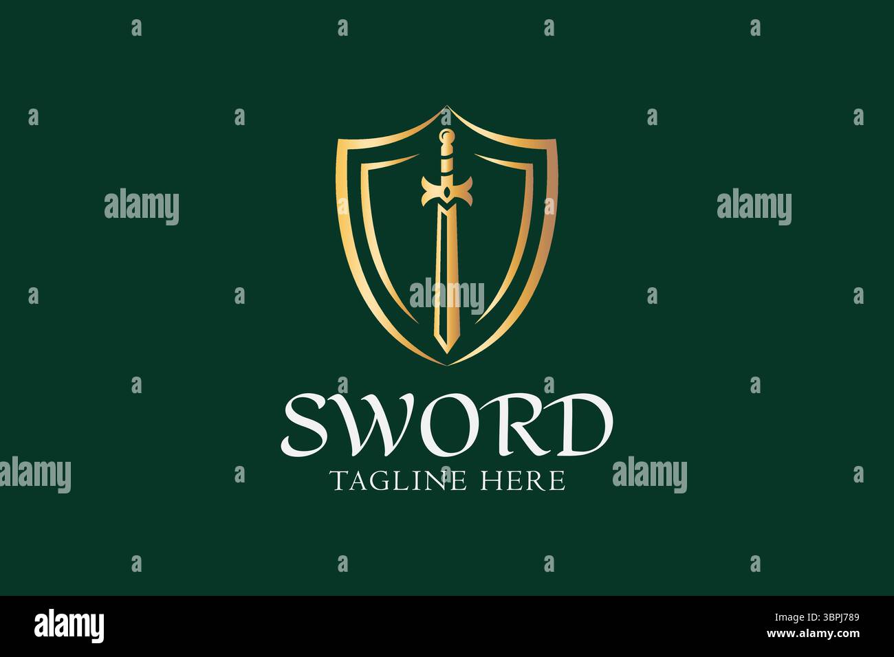 Immagine del logo Sword and Shield Elegant Gold Illustrazione Vettoriale