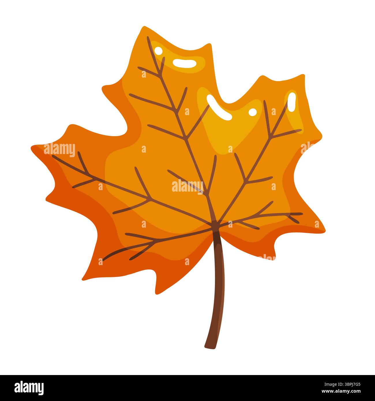 Classico disegno a doodle disegnato a mano di una foglia di acero arancione vibrante con venature distinte. Iconica opera d'arte digitale che cattura l'essenza dell'autunno, Illustrazione Vettoriale