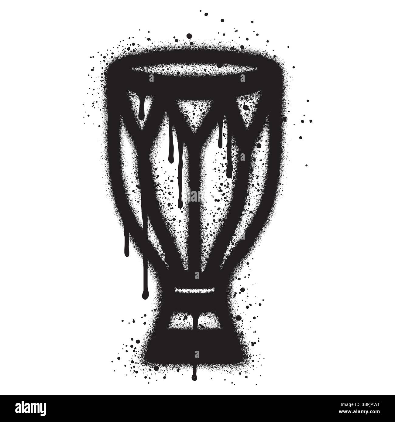 Tamburo a mano africano o tamburo djembe in stile graffiti con vernice spray nera. illustrazione vettoriale. Illustrazione Vettoriale