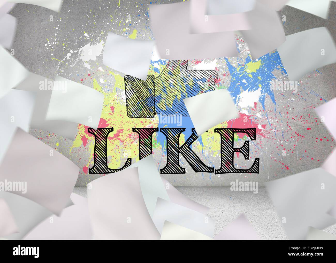 Libro bianco nella parte anteriore della parete grigia con icona simile Foto Stock