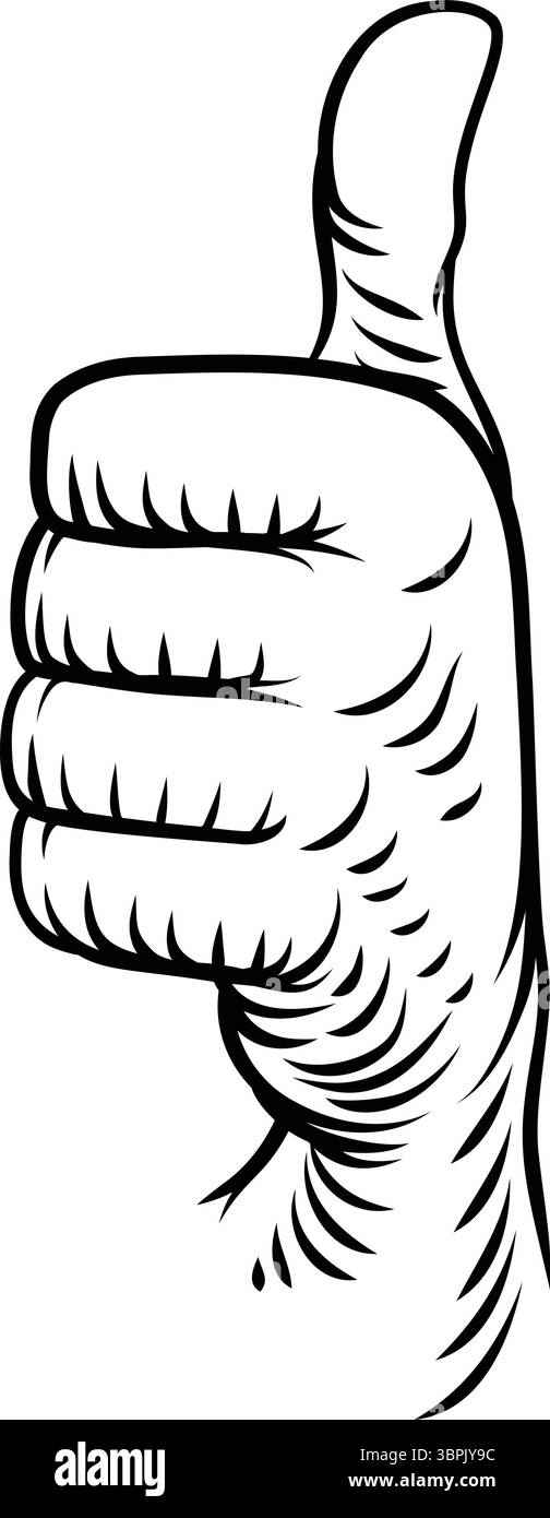 Illustrazione stile taglio a legna con pollice in alto Illustrazione Vettoriale