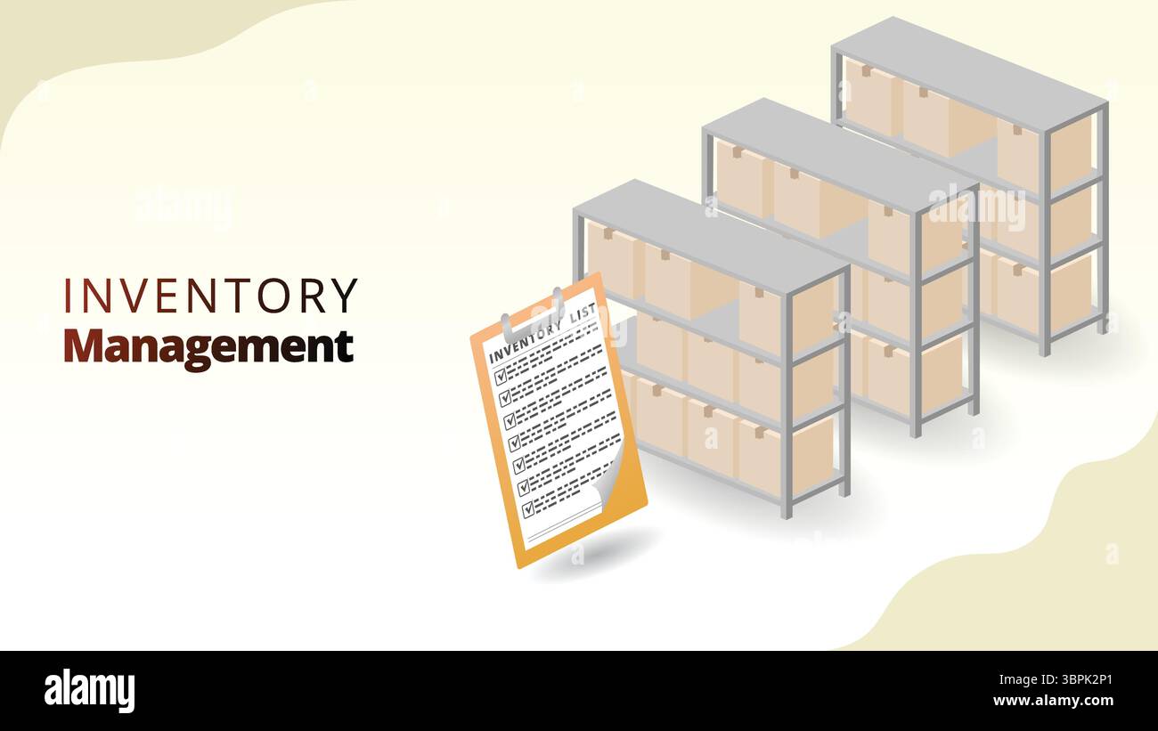 concetto di gestione dell'inventario. illustrazione vettoriale del concetto di gestione della catena di fornitura. Illustrazione Vettoriale