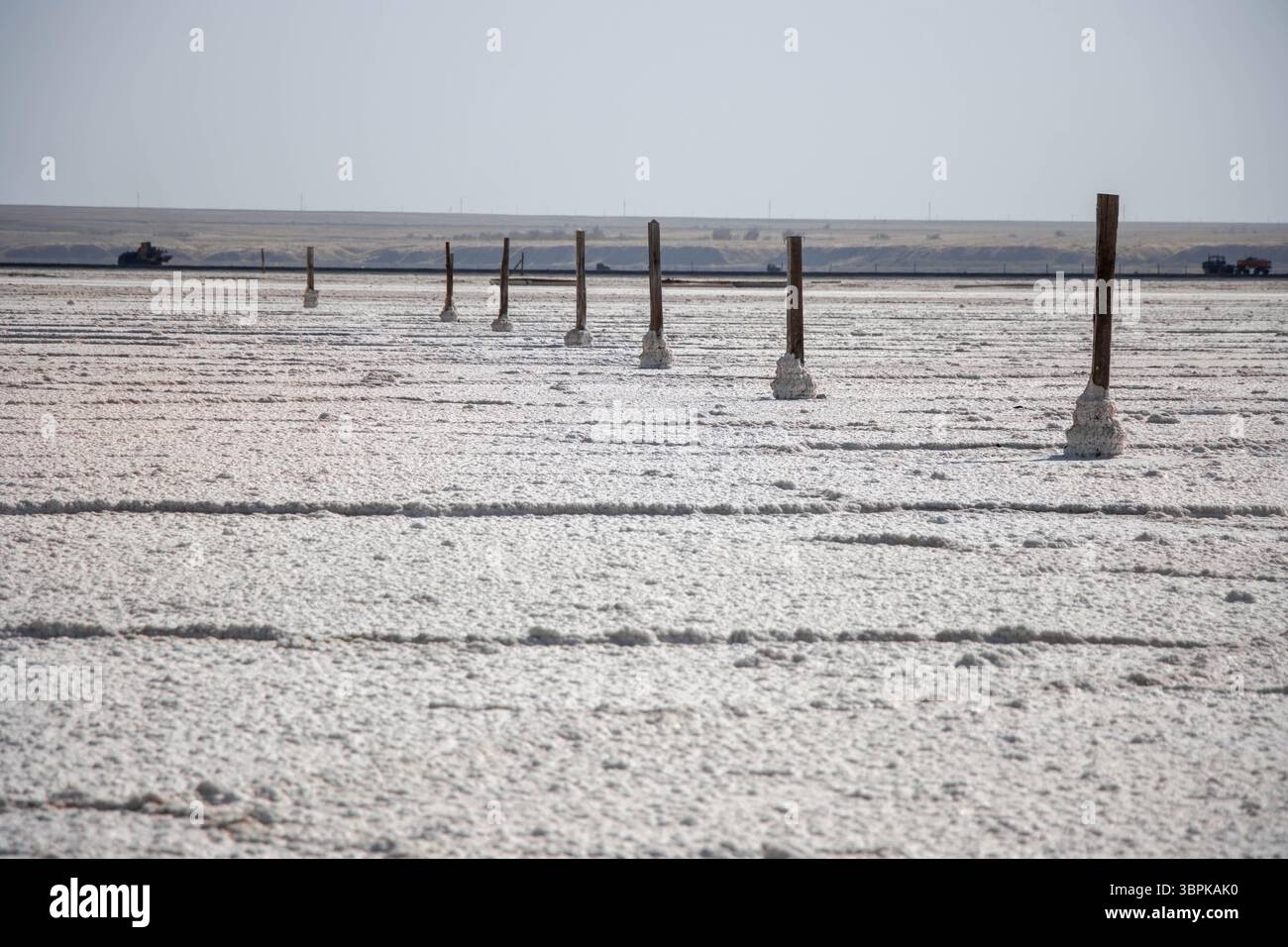 Miniere di sale sul lago Baskunchak, regione di Astrakhan, Russia Foto Stock