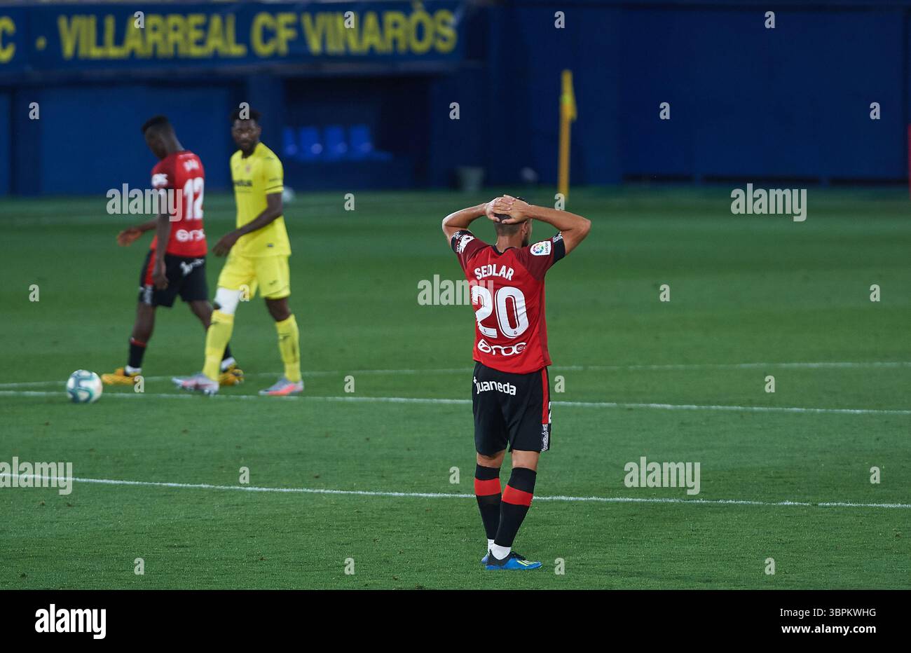 16 giugno 2020, Vila-Real, Castellon, Spagna: Aleksandar Sedlar dell'RCD Mallorca reagisce durante la Liga Santander mach tra Villarreal CF e RCD Mallorca allo Stadio la ceramica, il 16 giugno 2020 a Vila-Real, Spagna (immagine di credito: © Maria Jose Segovia/AFP7 via ZUMA Wire) Foto Stock