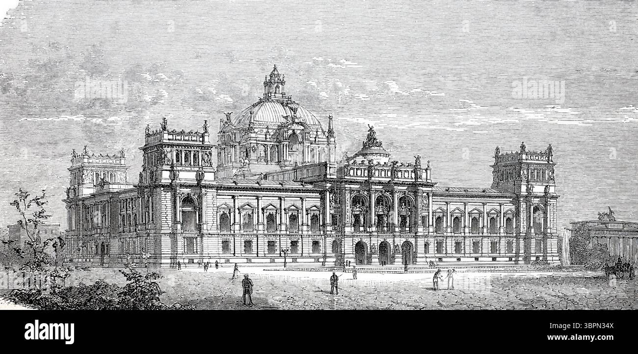 Design pluripremiato per l'edificio del Reichstag di Paul Wallot, intorno al 1882, costruito nel 1884, Berlino, Germania, riproduzione storica e digitalmente migliorata di un originale del xix secolo Foto Stock